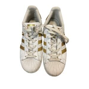 Adidas Superstar White Leather Gold Sneakers Women's Size 7